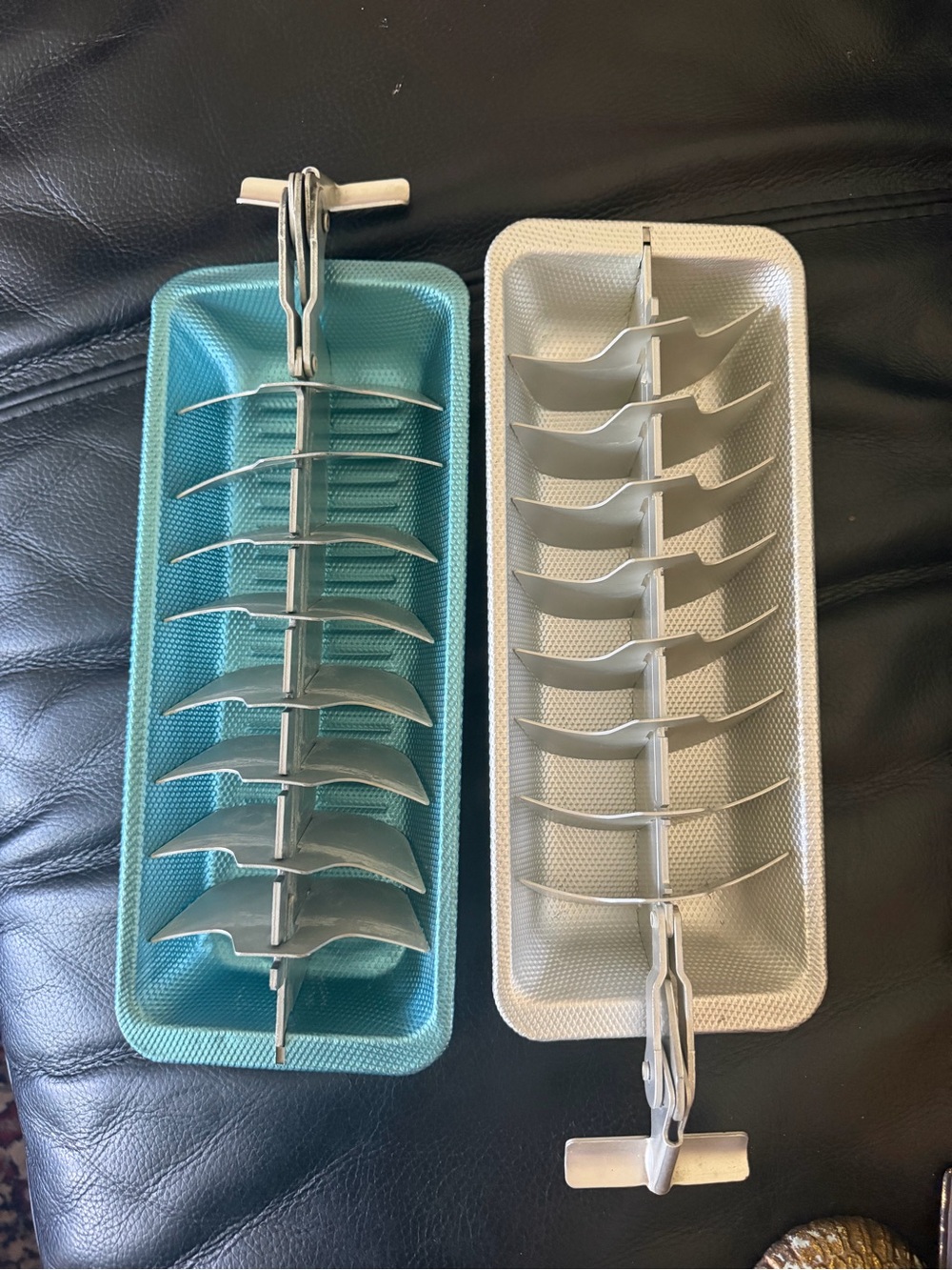 Vintage pair aluminum metal ice cube trays
